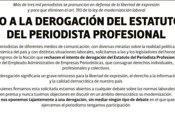 No a la derogación del Estatuto del Periodista