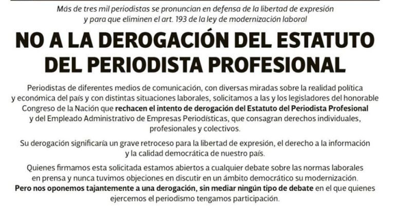 No a la derogación del Estatuto del Periodista